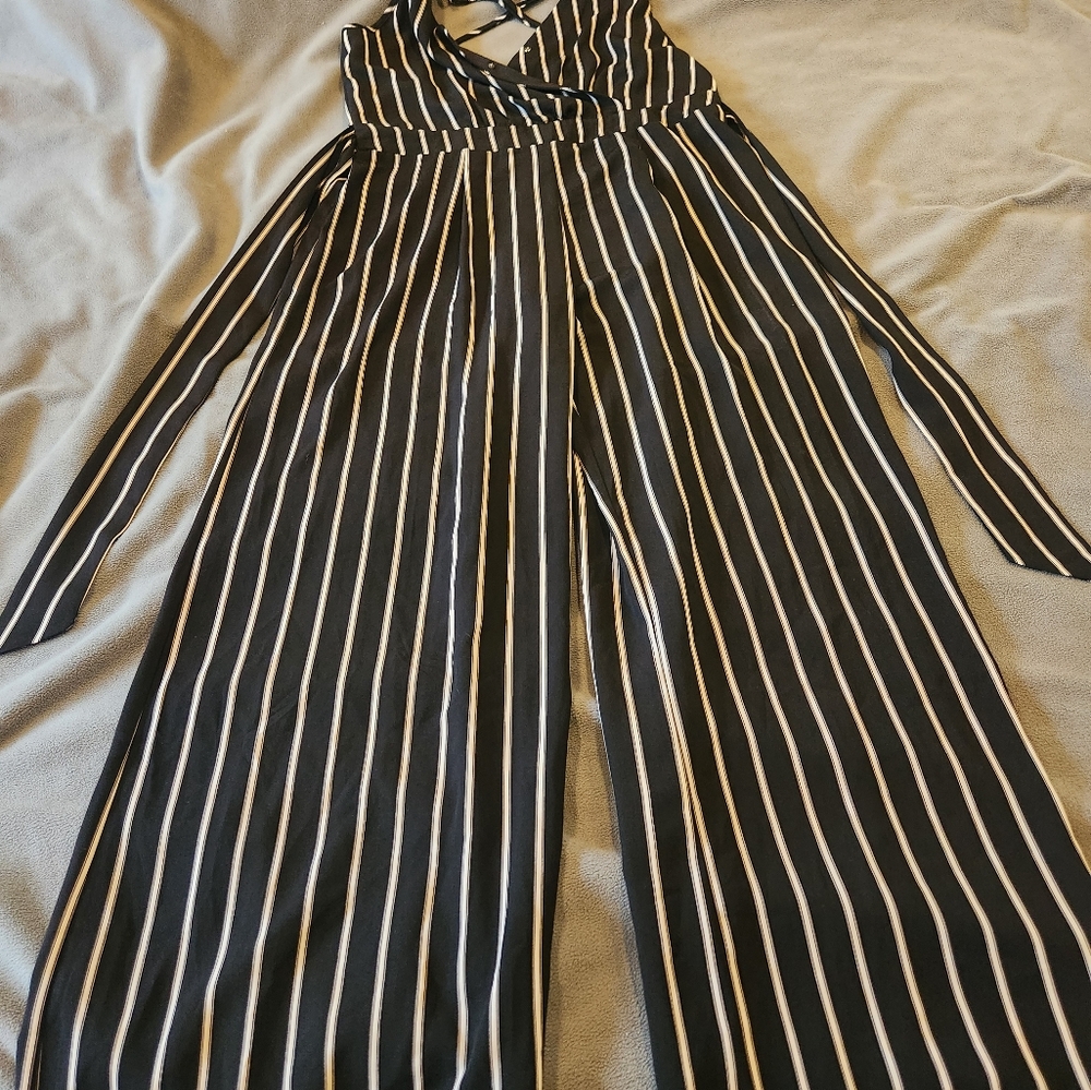 Timing, Large, Black and White Flared Jumpsuit